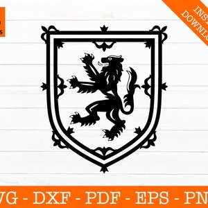 Może przedstawiać: Czarno-biała sylwetka heraldycznego lwa rampującego w tarczy z ozdobną obramówką.