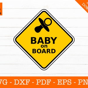 Puede incluir: Un letrero amarillo en forma de diamante con un icono de chupete negro y el texto "BABY on BOARD".