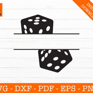 Würfel Name Rahmen SVG, Monogramm, Split Rahmen, Kasino Glücksspiel Silhouette geschnitten Datei - PNG - DXF - Cricut - Vektor Clipart - Instant Download