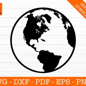 Erde svg, Planet svg, Globus svg, Weltkarte svg, schwarz und weiß geschnittene Datei - PNG - DXF - Cricut - Aufkleber Form Vektor Clipart Instant Download