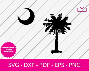 South Carolina SVG, Palmetto Tree, SC Flag, Palm Tree, Palmetto Moon, SC State, Digital Download, Cricut, Silhouette
