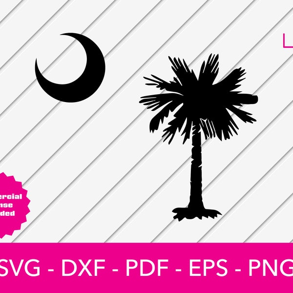 South Carolina SVG, Palmetto Tree, SC Flag, Palm Tree, Palmetto Moon, SC State, Digital Download, Cricut, Silhouette