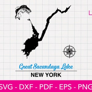 Great Sacandaga Lake, New York Map Shape SVG Cut File - PNG - DXF - Cricut - Vector Clipart - Instant Download - Commercial License Included
