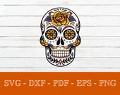 Sugar Skull Day of the Dead SVG Cut File - PNG - DXF - Cricut - Halloween - Day of the Dead - Vector Clipart