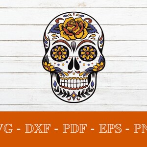 Zucker Schädel Tag der Toten SVG geschnitten Datei - PNG - DXF - Cricut - Halloween - Tag der Toten - Vektor Clipart