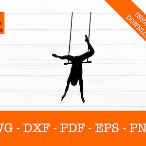 フライング トラピーズ アーティスト svg、サーカス svg、シルエット シャドウ SVG カット ファイル - PNG - DXF - Cricut - デカール シェイプ ベクター クリップアート インスタント ダウンロード