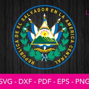 Herb Salwadoru Svg, Pieczęć, Flaga Narodowa Salwadoru Clipart SVG - Plik Cięty - PNG - DXF - Cricut - Wektor - Projekt - Natychmiastowe Pobieranie