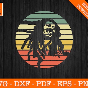 Retro Bob Marley svg, Jamaika svg, Rastafari svg, Reggae svg - geschnittene Datei - PNG - DXF - Cricut - Vektor Clipart - Design - Instant Download