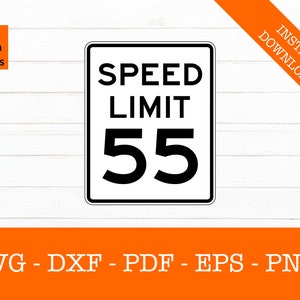 55 MPH snelheidslimiet teken Svg, silhouet schaduw SVG bestand knippen - png - dxf - eps - Cricut - sticker vorm Vector Clipart