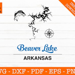 Beaver Lake SVG, Beaver Lake Arkansas Dxf, Karte SVG geschnitten Datei - png, dxf, eps, pdf - Cricut - Sommer Vektor Clipart