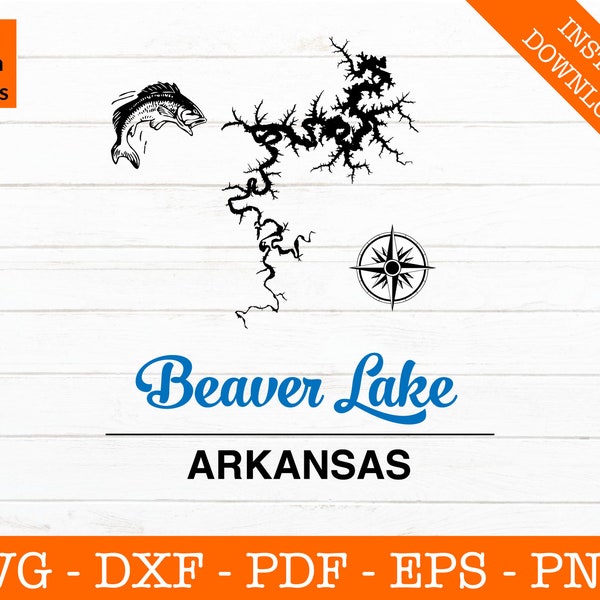 Beaver Lake Svg, Beaver Lake Arkansas Dxf, Map SVG Cut File - png, dxf, eps, pdf - Cricut - Summer Vector Clipart