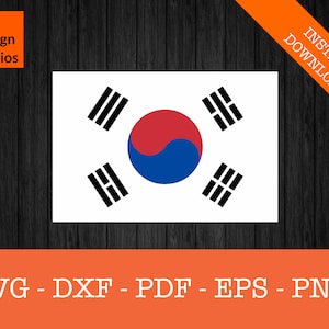 Korea Południowa Koreańska flaga narodowa Clipart SVG - Plik do cięcia - PNG - DXF - Cricut - Clipart wektorowy - Projekt - Natychmiastowe pobranie