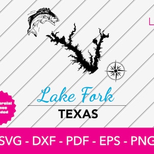 Lake Fork, Texas Karte SVG geschnitten Datei - PNG - DXF - Cricut - Sommer Vektor Clipart - kommerzielle Lizenz enthalten