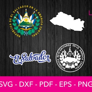 Paquete SVG de El Salvador: 25 diseños para Cricut y Silhouette, que incluyen bandera, mapa, escudo, pupusas y más. Perfecto para manualidades y decoración.