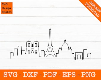 パリ SVG、パリ、フランスのスカイライン都市景観シルエット シャドウ SVG カット ファイル - PNG - DXF - Cricut - ベクター クリップアート - 即時ダウンロード