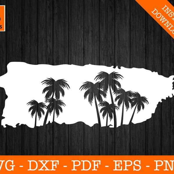Puerto Rico Svg, Palm Trees Mandala Puerto Rico Map Shape SVG Cut File - PNG - DXF - Cricut - Vector Clipart - Design - Instant Download
