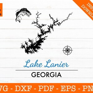 Lake Lanier, Georgia Map Shape SVG Cut File - PNG - DXF - Cricut - Summer Vector Clipart - Commercial License Included