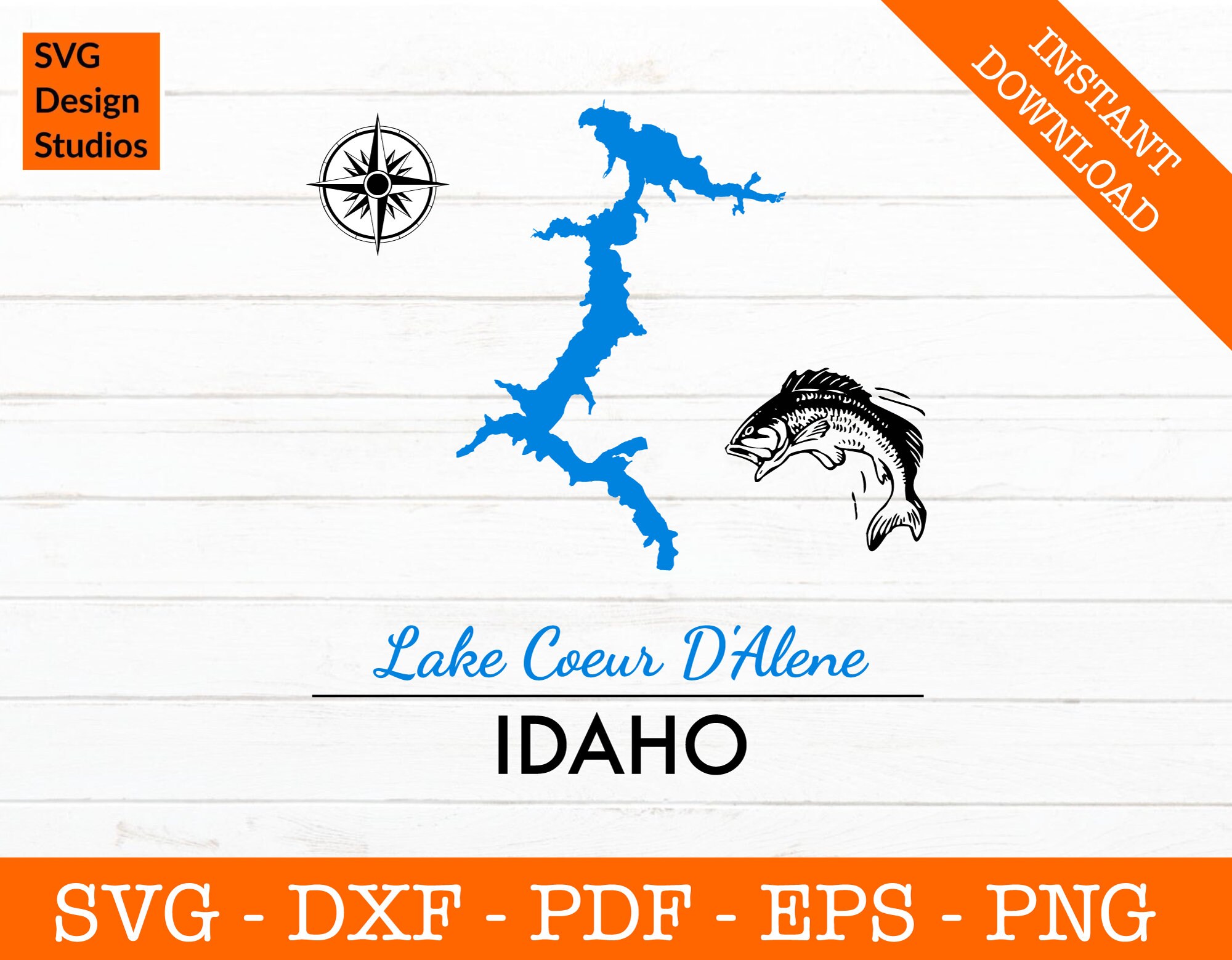 Lake Coeur D'Alene Idaho Map Shape Svg Cut File PNG | Etsy