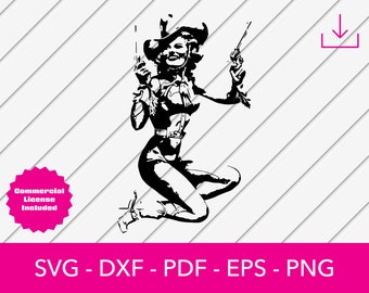 Cowgirl Svg, Cowboy Svg, Pinup Cowgirl, Old West, Wild West Cut File - PNG - DXF - Cricut - Decal Shape Vector Clipart - Instant Download