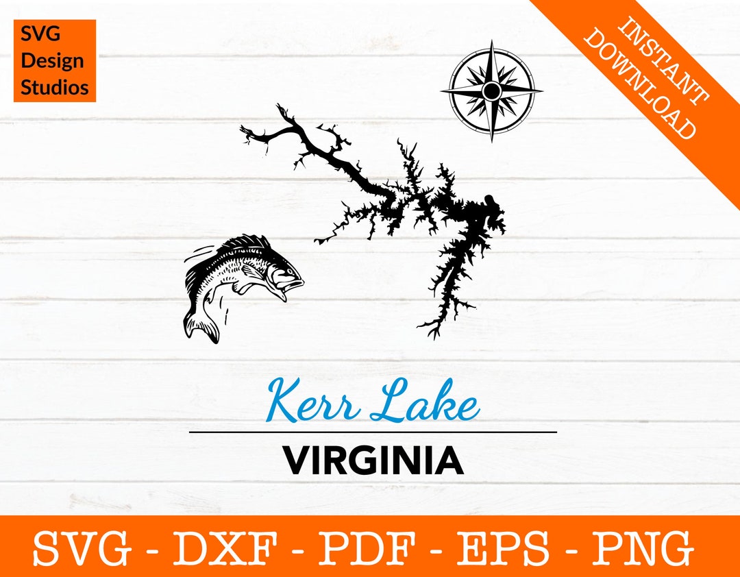 Kerr Lake, Virginia Map SVG Cut File PNG DXF Cricut Vector Clipart
