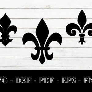 Fleur de Lis, French Flower, Clipart, Svg Files, Louisiana SVG Cut File - PNG - DXF - Cricut - Vector Clipart - Drie ontwerpen