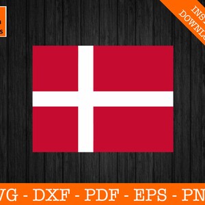 May include: A red flag with a white cross, representing the flag of Denmark. The flag is displayed against a dark wood background.