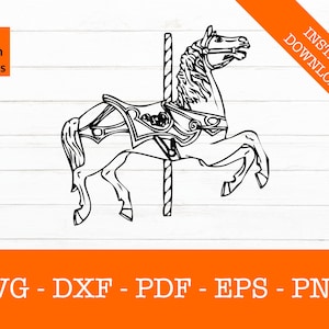 Carrossel Cavalo Svg, Merry Go Round Svg, Silhouette Shadow SVG Cut File - PNG - DXF - Cricut - Decal Shape Vector Clipart Download instantâneo