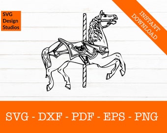 Carousel Horse Svg, Merry Go Round Svg, Silhouette Shadow SVG Cut File - PNG - DXF - Cricut - Decal Shape Vector Clipart Instant Download