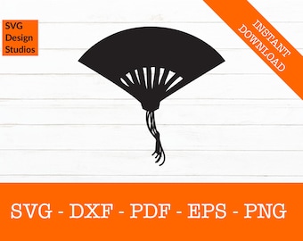 Ventilador asiático Svg, ventilador japonés chino Svg, silueta sombra SVG archivo de corte - PNG - DXF - Cricut - Calcomanía forma vector clipart descarga instantánea