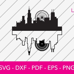 Chicago Svg, sterren Svg, Chicago, Illinois Skyline stadsgezicht silhouet SVG gesneden bestand - PNG - DXF - Cricut - Vector Clipart - Instant Download