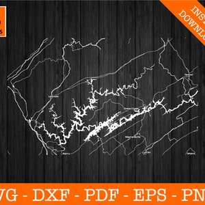 Detaillierte Norris Lake Karte SVG geschnitten Datei - PNG - DXF - Cricut - Sommer Vektor Clipart - kommerzielle Lizenz enthalten