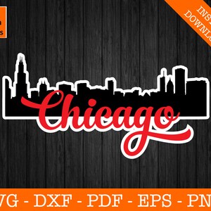 Chicago, Illinois Skyline stadsgezicht silhouet schaduw SVG gesneden bestand - PNG - DXF - Cricut - Vector Clipart - Instant Download