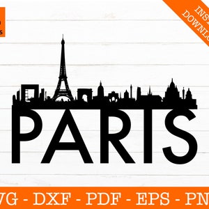 Paris Svg, Paris, France Skyline Cityscape Silhouette Shadow SVG Cut File - PNG - DXF - Cricut - Vector Clipart - Instant Download
