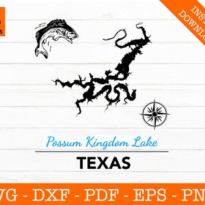 Possum Kingdom Lake, Texas Karte SVG geschnitten Datei - PNG - DXF - Cricut - Sommer Vektor Clipart - kommerzielle Lizenz enthalten