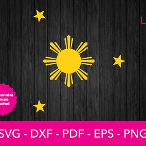 Philippines Flag Sun and Stars Svg, Philippine Flag svg Cut File - PNG - DXF - Cricut - Vector Clipart - Design - Download - Filipino