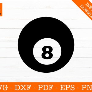 Pool Billard, Billard, 8 Ball, 8 Ball, Silhouette geschnitten Datei - PNG - DXF - Cricut - Vektor Clipart - Instant Download