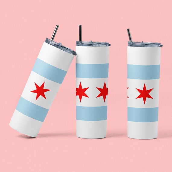 20 Oz Skinny Tumbler Chicago Illinois City Flag Wrap  - Tapered and Straight Template Instant Digital Download Sublimation Graphics