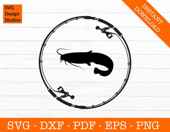 Catfish Logo Svg, Fishing Svg, Fishing Rod Svg, Bass Svg Silhouette Shadow  SVG Cut File PNG DXF Cricut Decal Shape Vector Clipart 