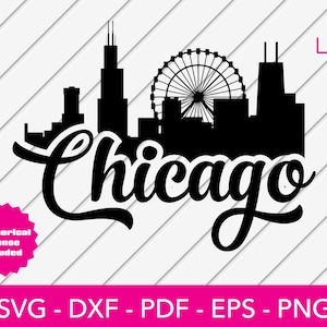 Chicago Svg, Chicago, Illinois Skyline Cityscape Silhouette Chitown SVG Cut File - PNG - DXF - Cricut - Vector Clipart - Instant Download