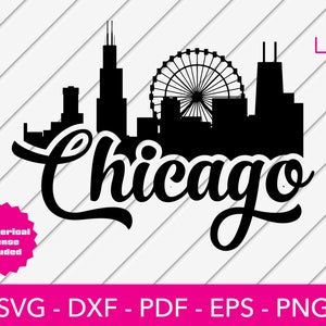 Chicago Svg, Chicago, Illinois Skyline Cityscape Silhouette Chitown SVG Cut File - PNG - DXF - Cricut - Vector Clipart - Instant Download