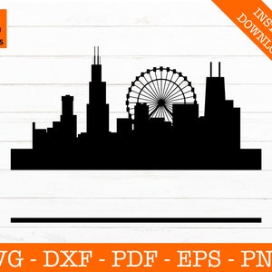 Chicago Frame Svg, Chicago, Illinois Skyline stadsgezicht silhouet SVG gesneden bestand - PNG - DXF - Cricut - Vector Clipart - Instant Download