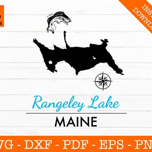 Rangeley See, Maine Karte Form SVG geschnitten Datei - PNG - DXF - Cricut - Vektor Clipart - Design - Instant Download - kommerzielle Lizenz enthalten