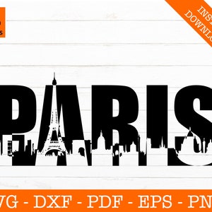 Paris Graphic Svg, Paris, France Skyline Cityscape Silhouette Shadow SVG Cut File - PNG - DXF - Cricut - Vector Clipart - Instant Download