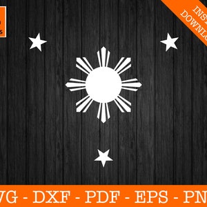 May include: A white silhouette of the flag of the Philippines. The flag features a sun with eight rays and three five-pointed stars.