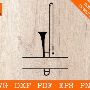 Posaune Split-Rahmen-Svg, Band-Svg, Jazz-Svg, Silhouette-Schatten-SVG-Schnitt-Datei - PNG - DXF - Cricut - Vektor Clipart - Instant Download