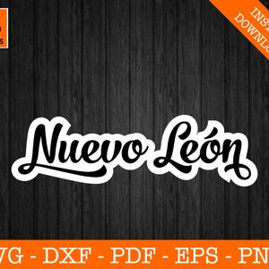 May include: Black and white text graphic design with the words "Nuevo León" in a stylized font.