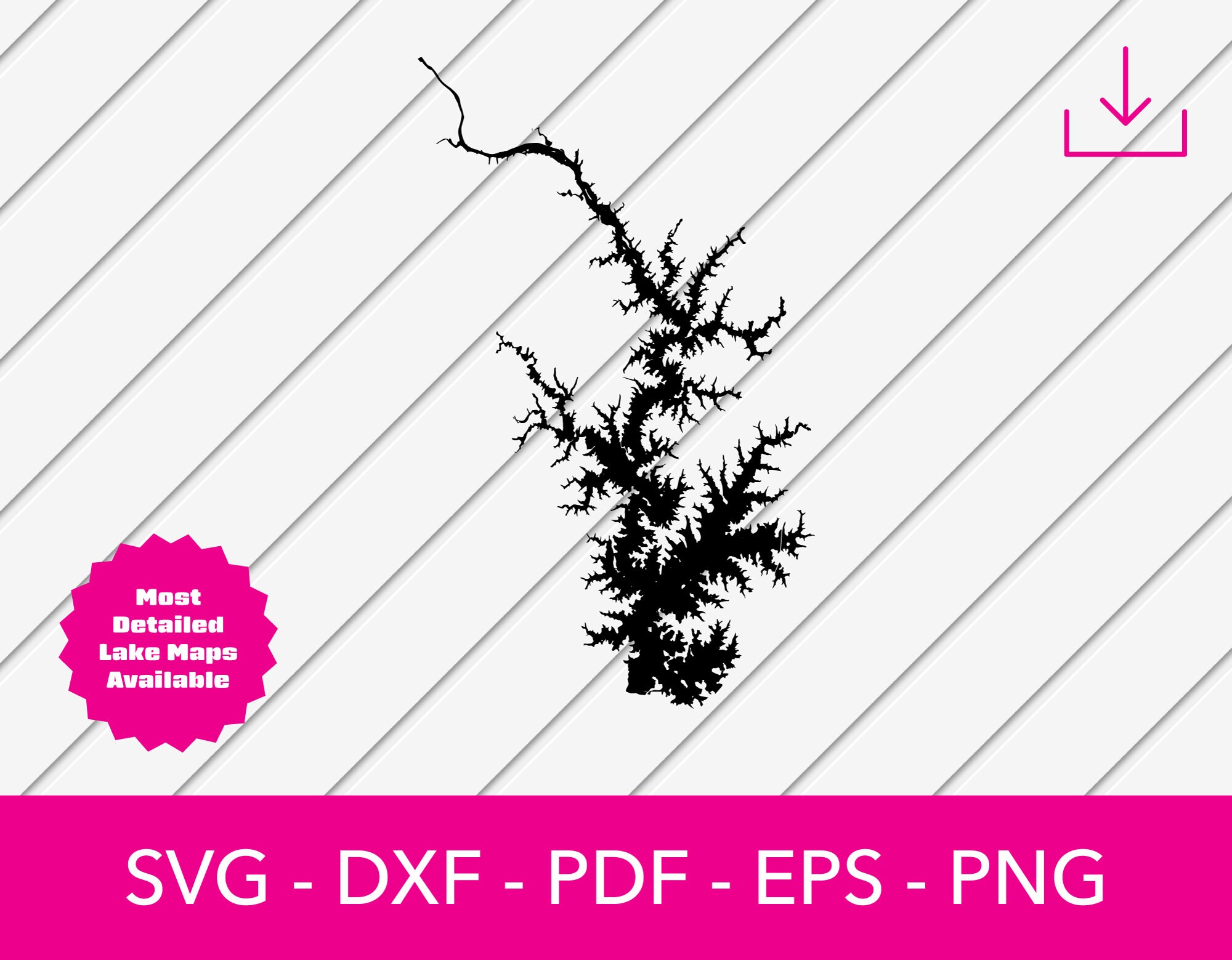 Lake Norman, North Carolina Map Shape SVG Cut File - PNG - DXF - Cricut - Summer Vector Clipart Download - Commercial License Included