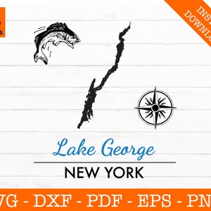 Lake George, New York Map Shape SVG Cut File - PNG - DXF - Cricut - Vector Clipart - Instant Download - Commercial License Included