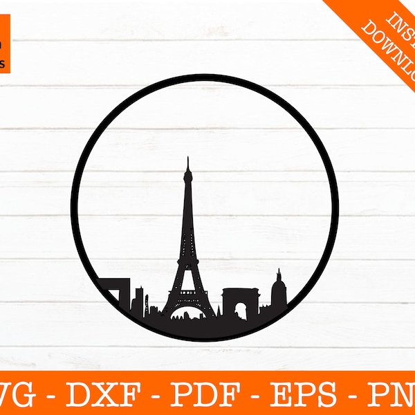 Paris Svg, Paris, France Skyline Cityscape Silhouette Shadow SVG Cut File - PNG - DXF - Cricut - Vector Clipart - Instant Download