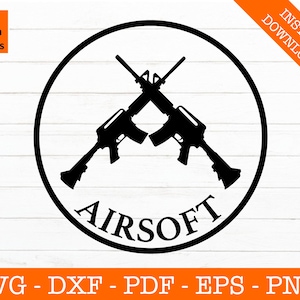 Logotipo de airsoft svg, airsoft svg, airsoft guns svg, juego svg, paintball svg, archivo de corte de silueta - PNG - DXF - Cricut Vector Clipart